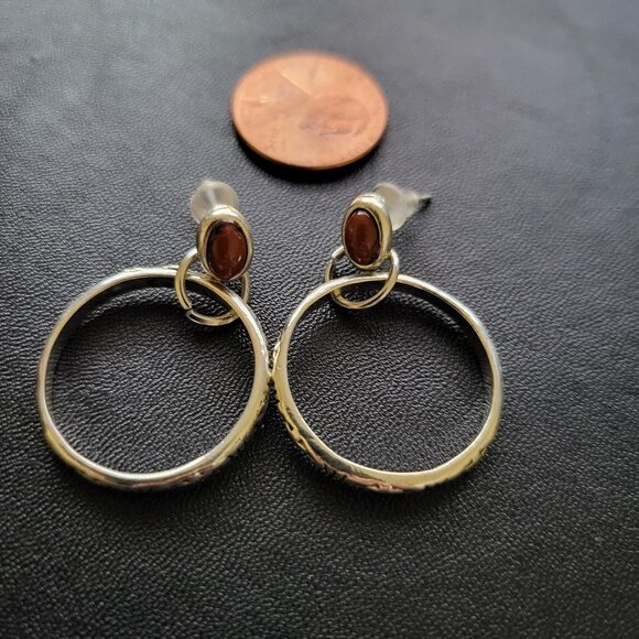 NWT BOHO WESTERN BROWN STONE DANGLE EARRINGS - Picture 1 of 3